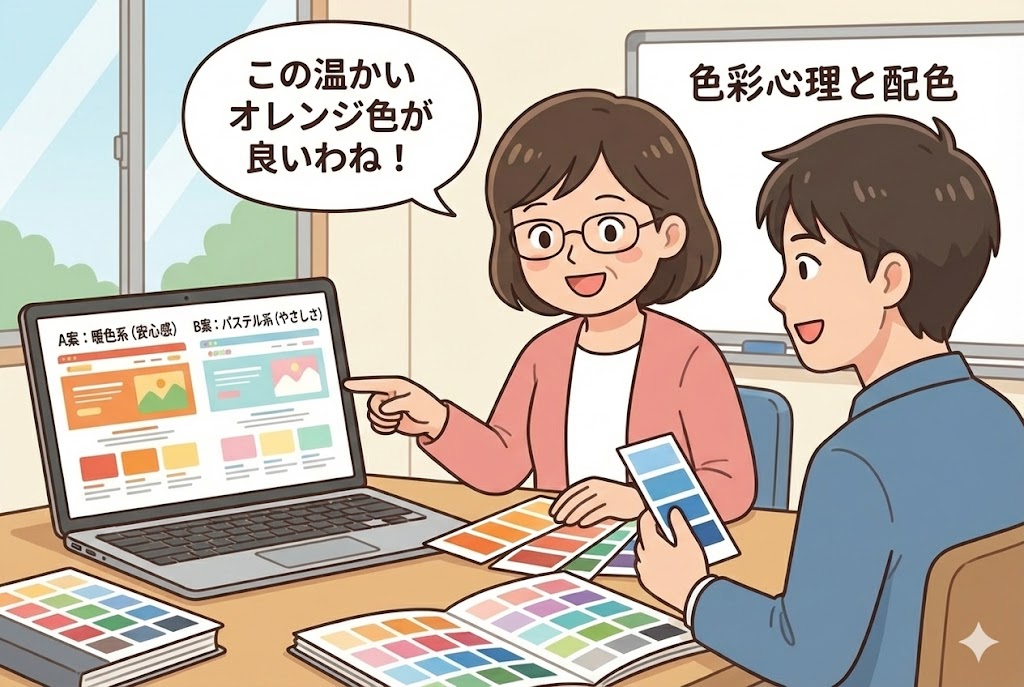 ホームページの色選びを検討する様子