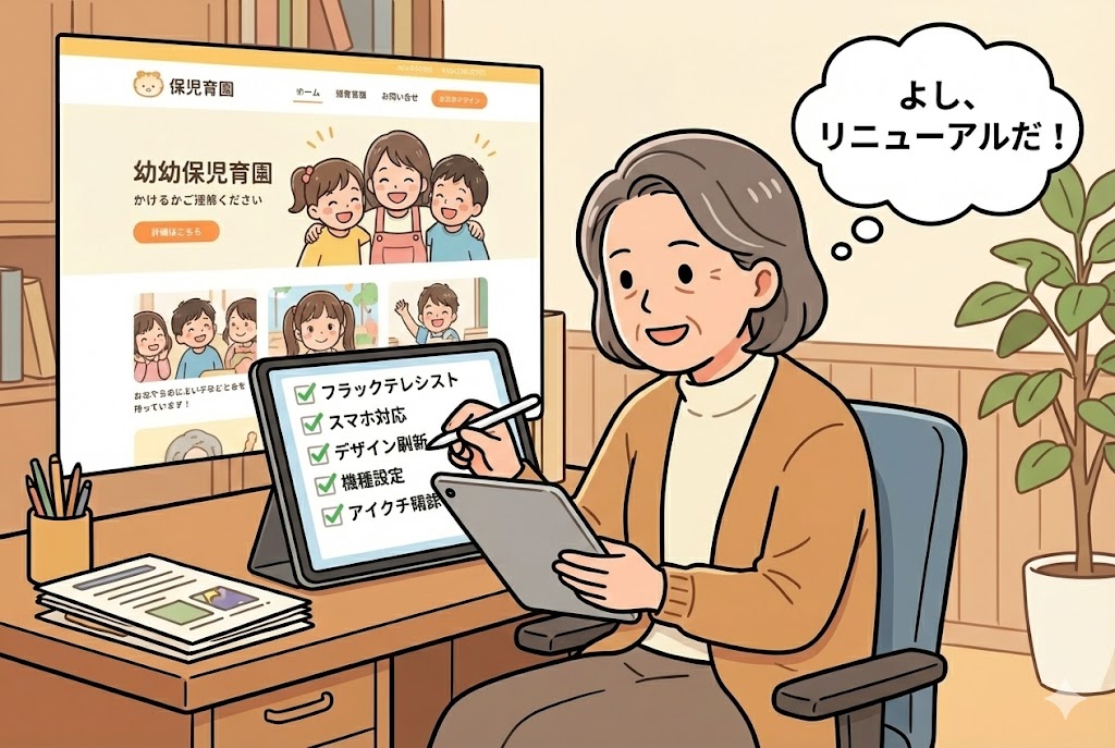 チェックリストを確認してリニューアルを決意する園長先生