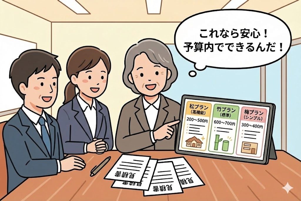 予算と機能のバランスが取れたプランを見て安心する園長先生たち