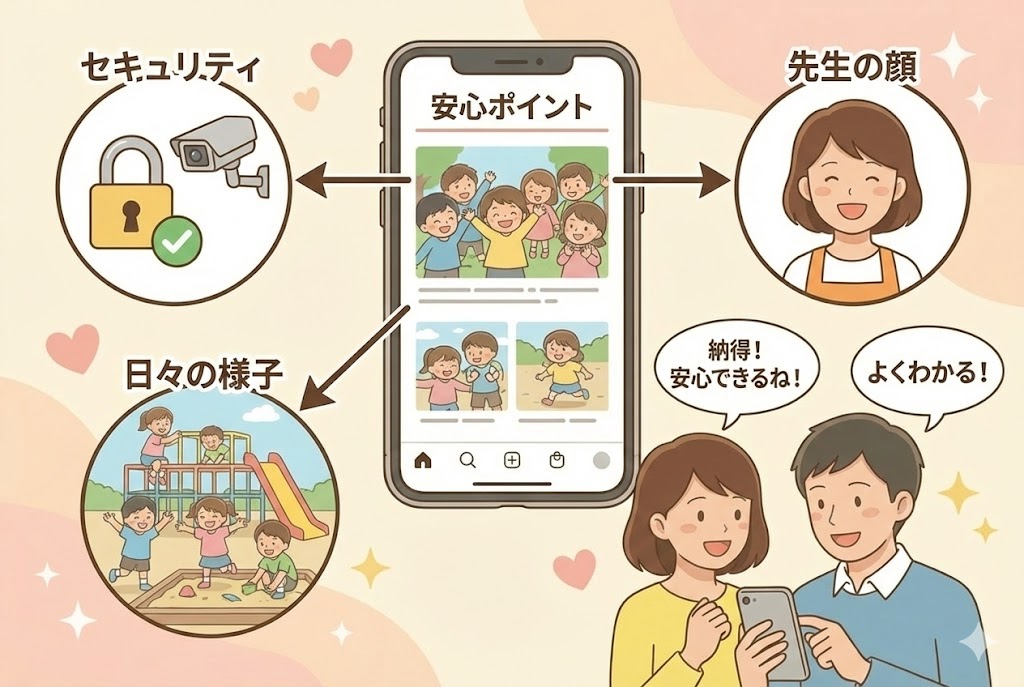 記事内の「安心ポイント」を視覚化した図解イラスト