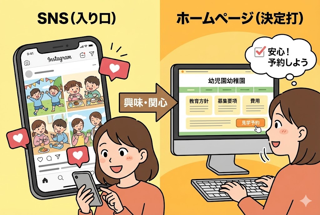 SNSとホームページの役割分担の図解