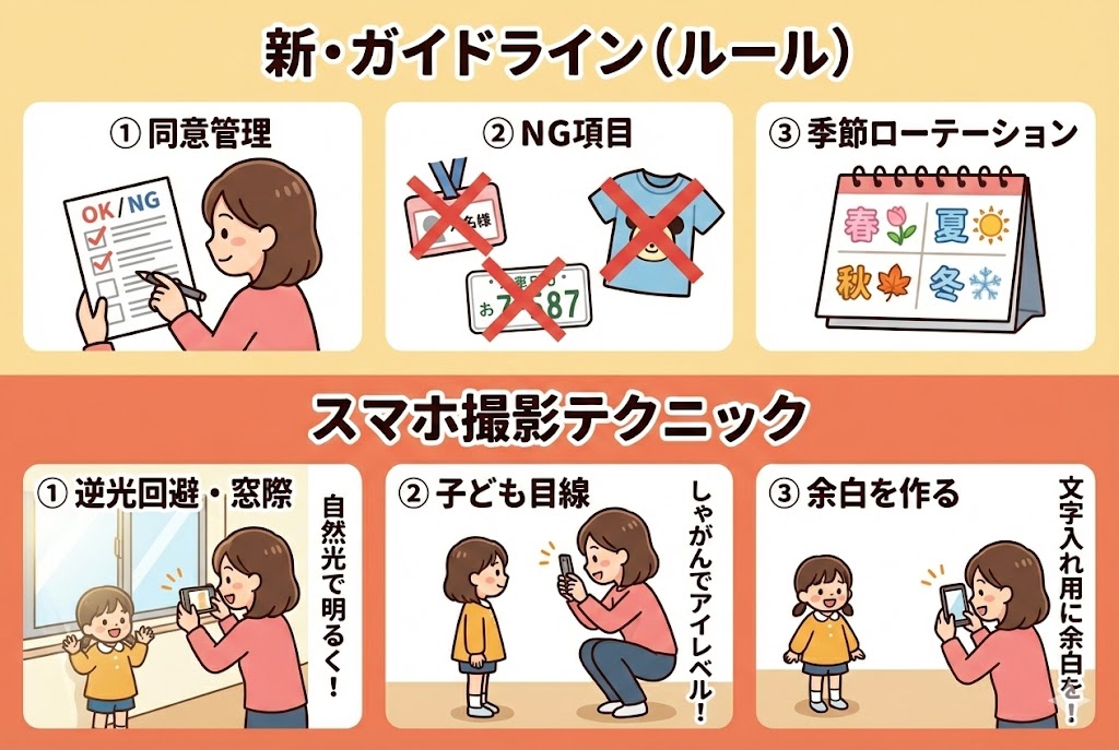 園内撮影の基本ルールと構図のポイントを図解