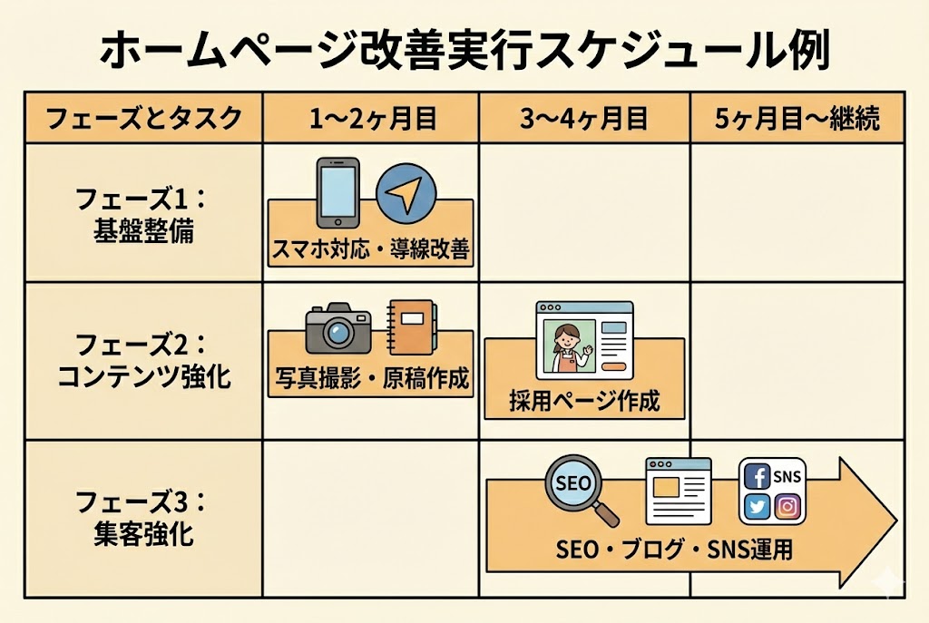 ホームページ改善計画のスケジュール表